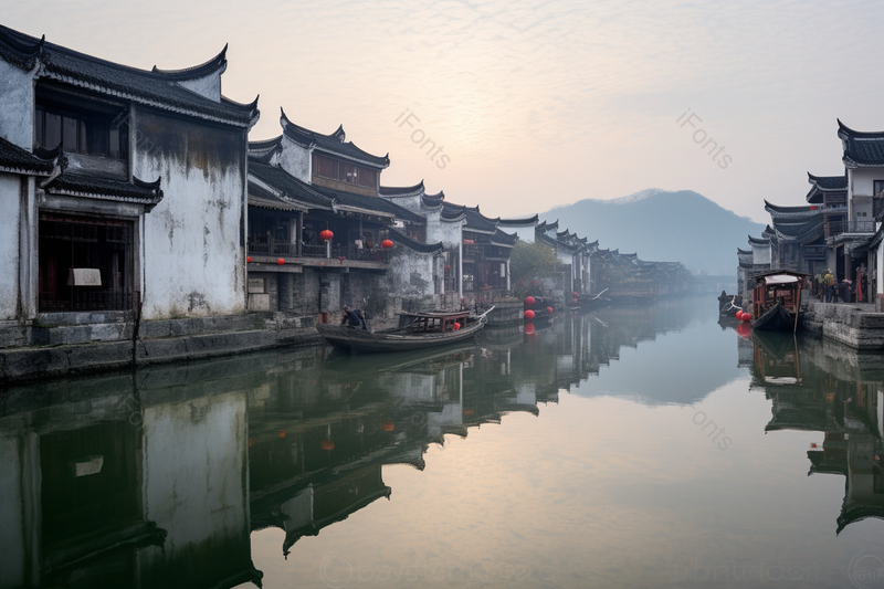古镇江南日出河流建筑中国文化水乡实拍摄影图,高清,摄影图,摄影图片,图片大全,摄影图免费下载